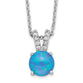 Cheryl M Sterling Silver Rhodium-plated Cabochon Lab Created Blue Opal and Brilliant-cut CZ Split Bail 18.5 Inch Necklace
